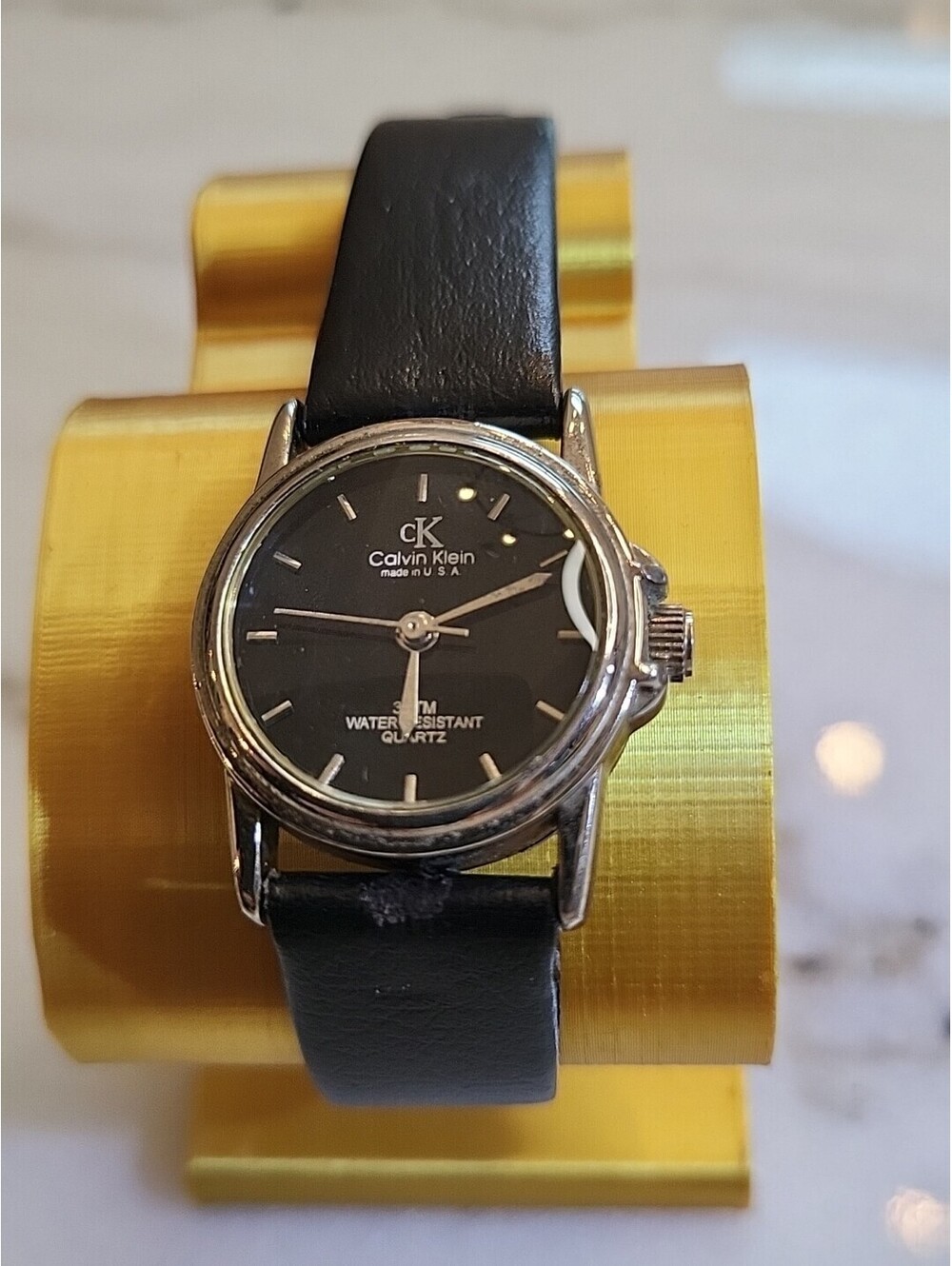 Calvin Klein Quartz Silver Tone St.Steel Ladies Watch Black Dial Leather Working